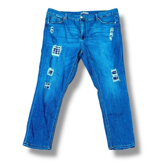 Melissa McCarthy Seven7 Plus Size 28W Blue Patchwork Distressed Denim Jeans - Picture 1 of 7